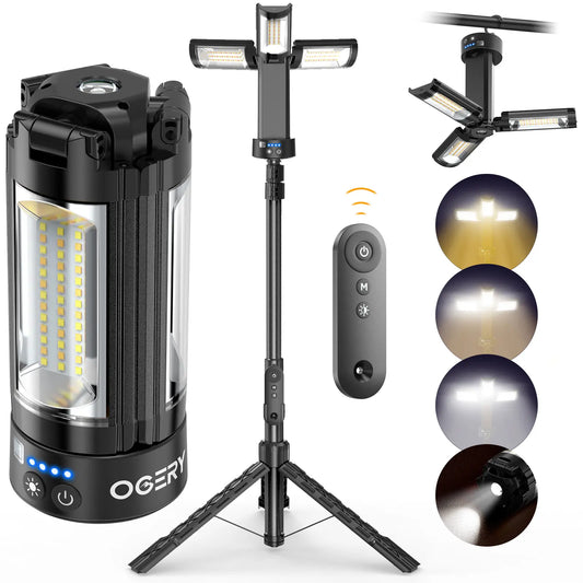 Mother's Day Gift OGERY 10000mAh Camping Light with Remote Control & Power Bank - Rechargeable 2200 Lumens Dimmable Work Light, Emergency Light & Detachable Tripod (1.75-6.5 Ft) for Outdoor, Hiking, Home & Emergency