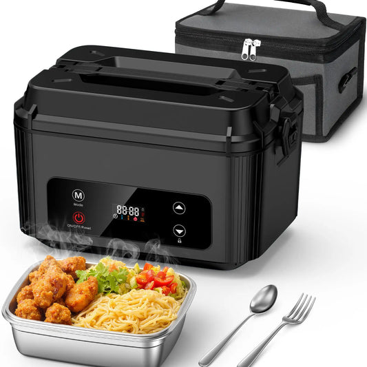 Self-Heating Electric Lunch Box, 100W Faster Heated Cordless Lunch Box for Adults with Automatic Heating, 40 fl oz 304 Stainless Steel Food Warmer with Timer for Hot Meals Anywhere
