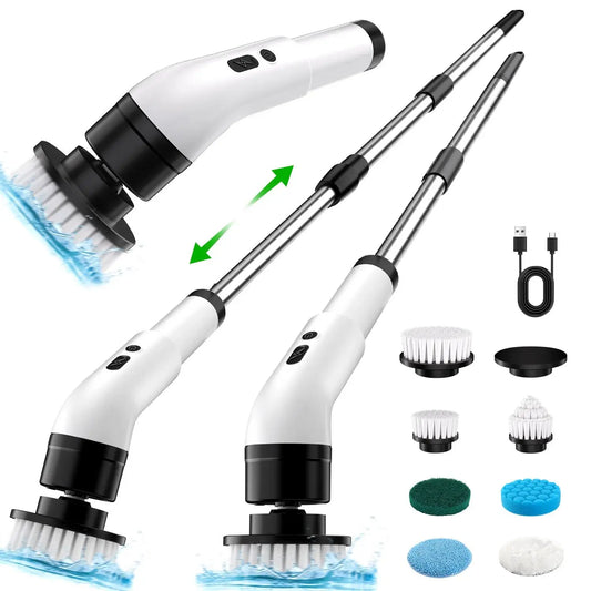 WHATOOK Cordless Electric Spin Scrubber – 7/9-in-1 Rechargeable Scrubbing Spin Brush, Powerful Cleaning Tool with Telescopic Long Handle, Replaceable Heads, Flexible Length Adjustment for Bathtub, Shower Floor Scrubber (Cordless Convenience Kit)